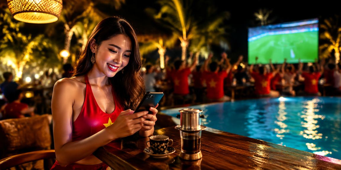 Người dùng trải nghiệm hsk6 trên điện thoại tại Mũi Né bên ly cà phê sáng